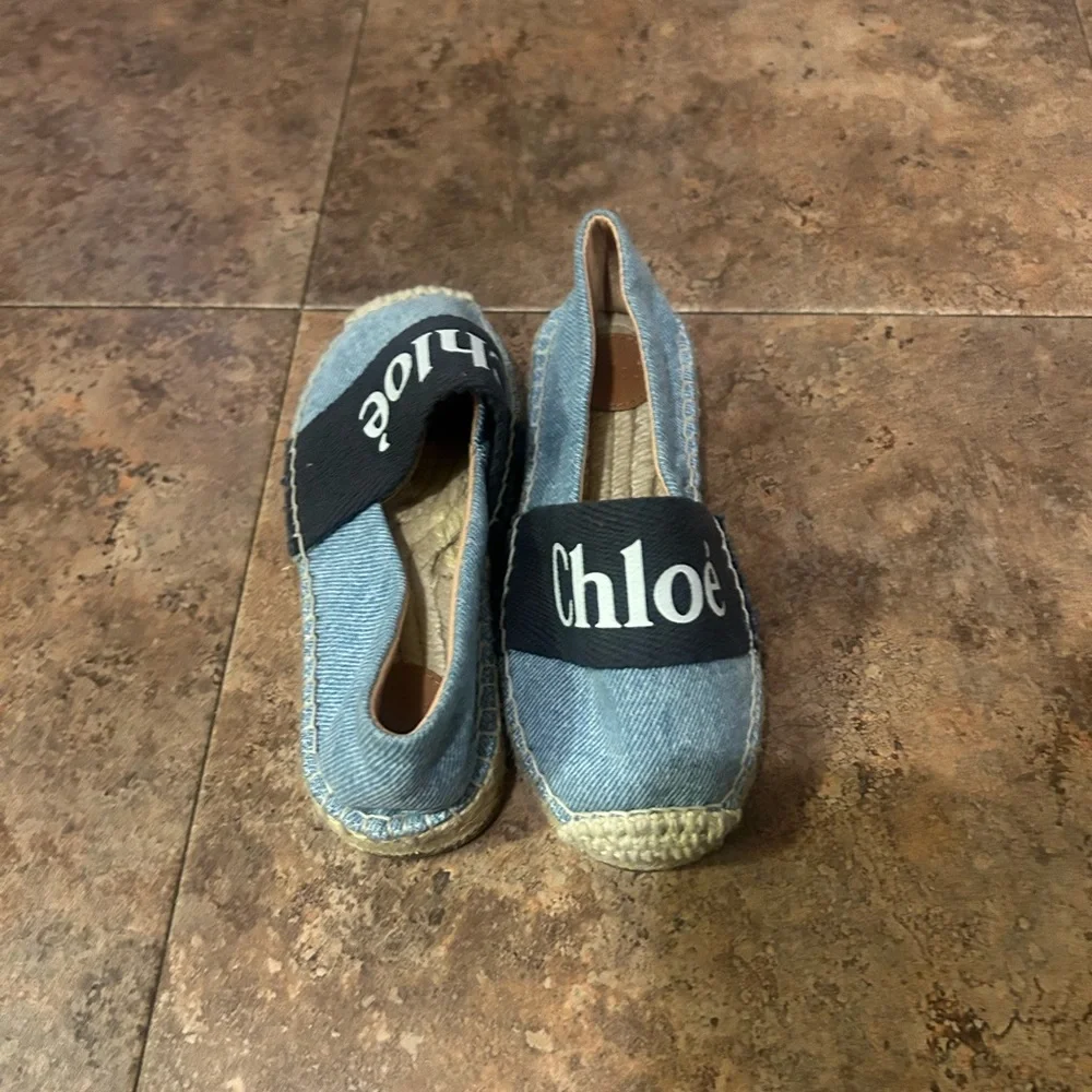 Chloe Kids Denim Espadrilles with Logo Band - Blue
